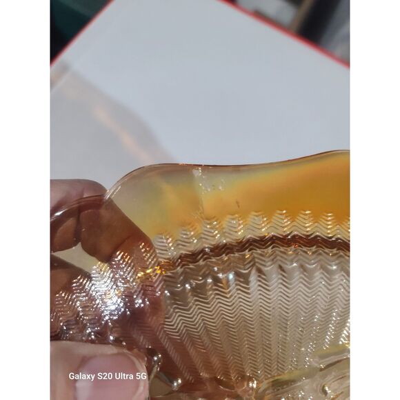 Vintage Carnival Marigold Iridescent Plate 9" Jeannette, Iris Herringbone 1930 - Picture 5 of 5
